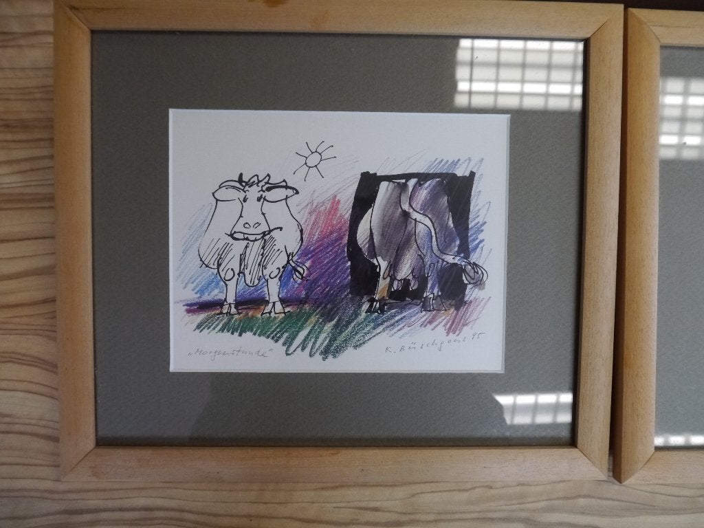 Klaus Buschgens morgenstunde abendstunde, Met glas, Ophalen of Verzenden, Dieren en Natuur, Lithografie