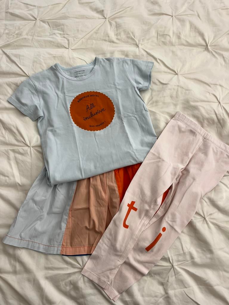 Tiny cottons set: shirt mt 8 en legging en rok mt 6, Ophalen of Verzenden, Zo goed als nieuw, Meisje, Setje