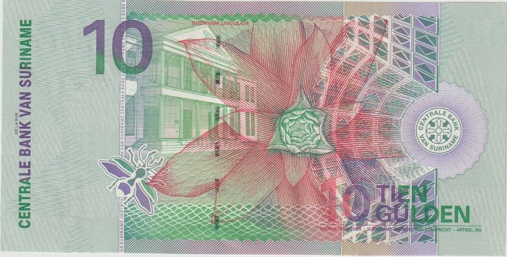 Surinaams bankbiljet 10 Gulden 2000 (Guzmania Lingulata), Postzegels en Munten, Bankbiljetten | Oceanië, Ophalen of Verzenden