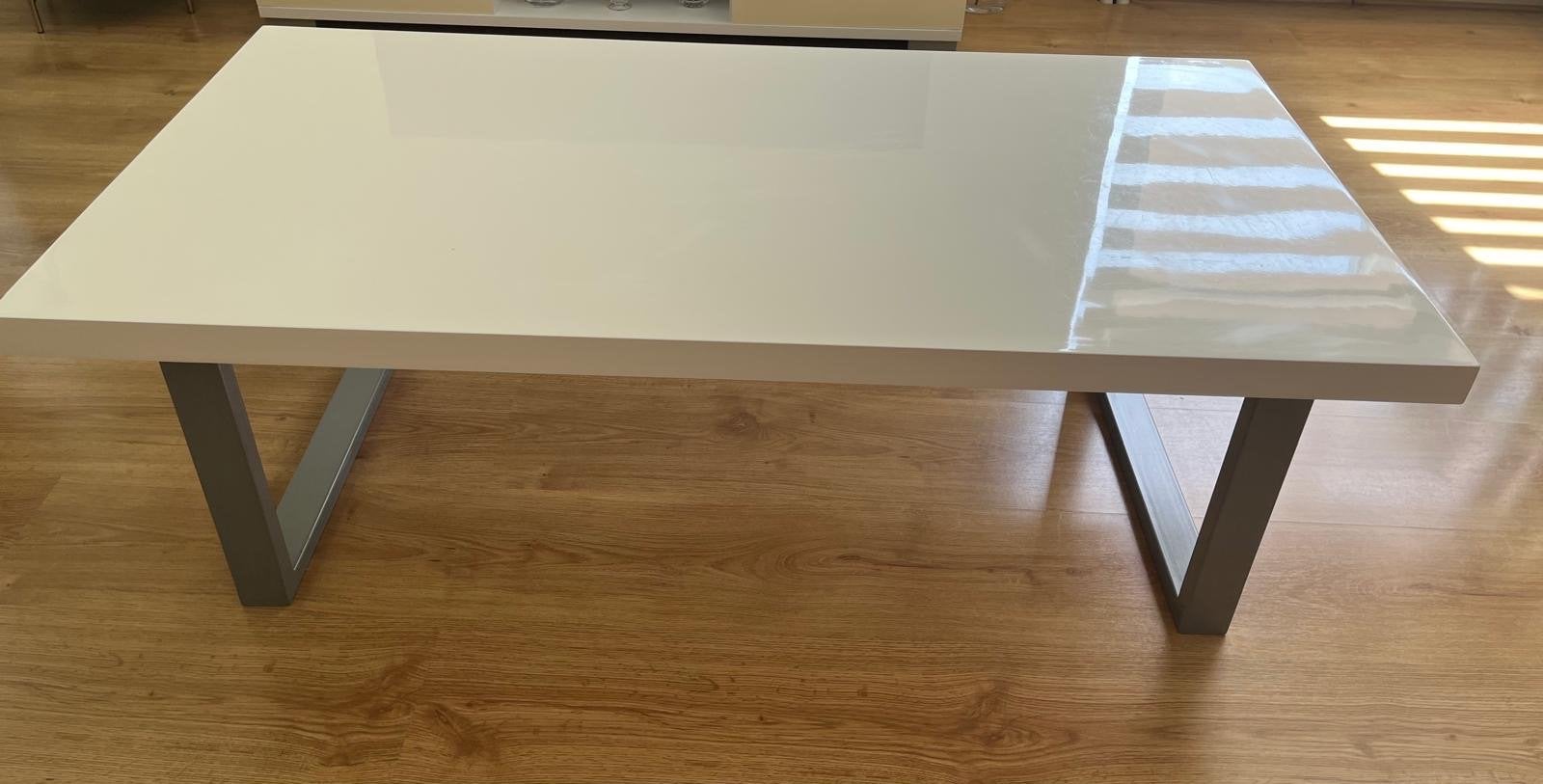witte salontafel met metalen onderstel, Ophalen, 100 tot 150 cm, 50 tot 100 cm, Zo goed als nieuw