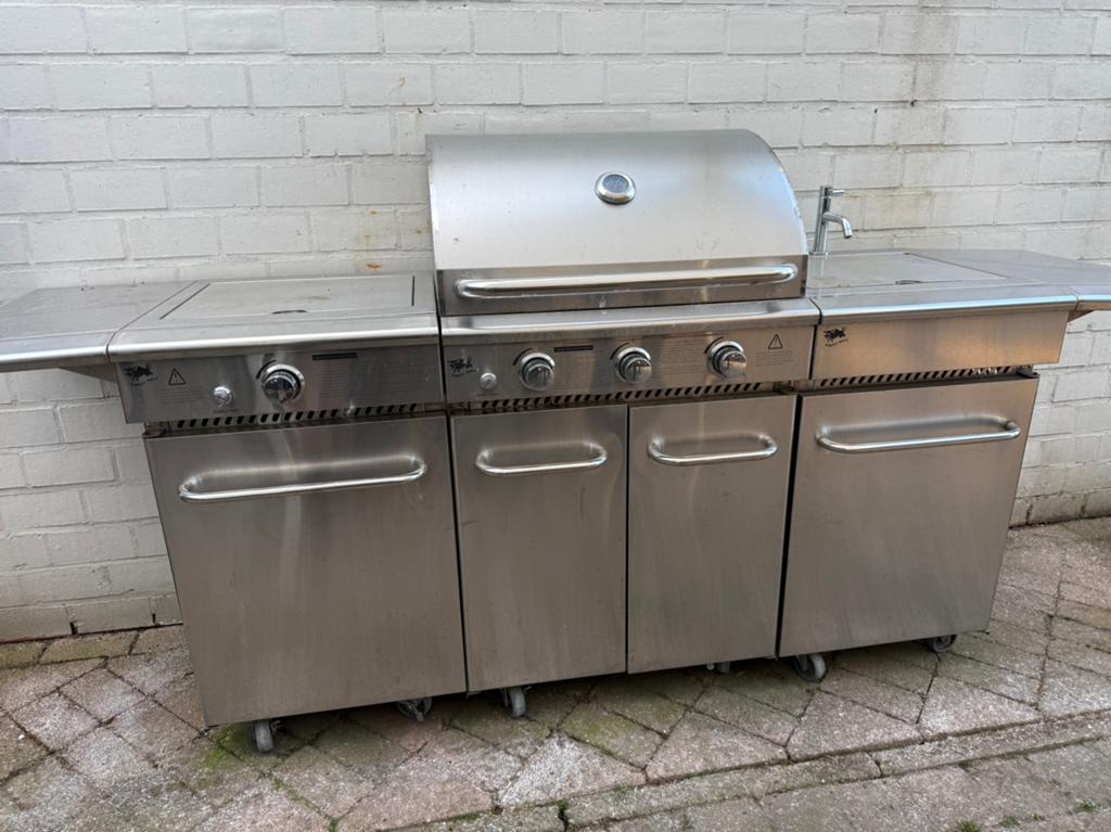 Luxe buitenkeuken / gas BBQ met zijbrander en spoelbak – RVS, Tuin en Terras, Buitenkeukens, Ophalen, Zo goed als nieuw, Gas, Vrijstaand