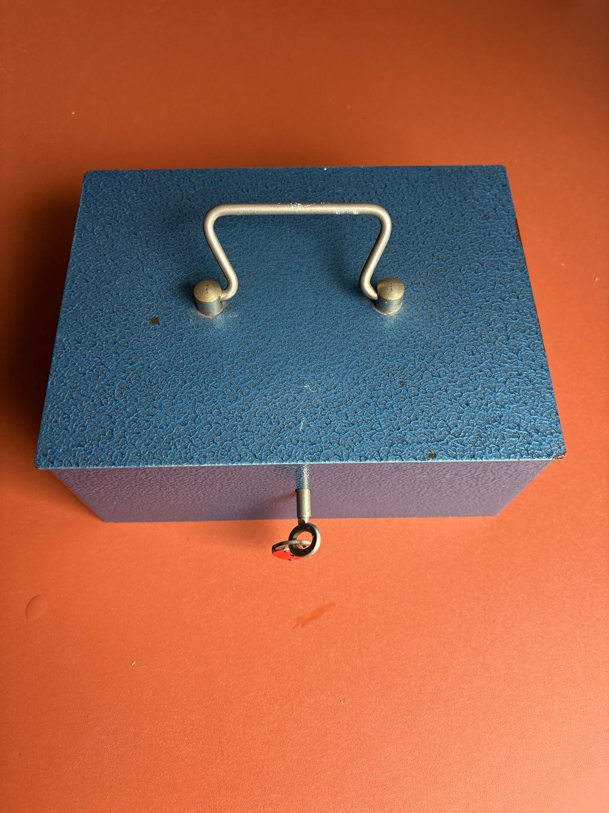 Retro Blauwe Geldkist met Inzetlade, Vintage, Gebruikt, Blauw, Ophalen of Verzenden