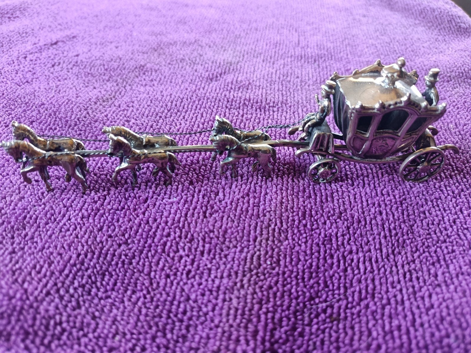 Zilveren koets met paarden, 15 cm, Antiek en Kunst, Ophalen of Verzenden, Zilver