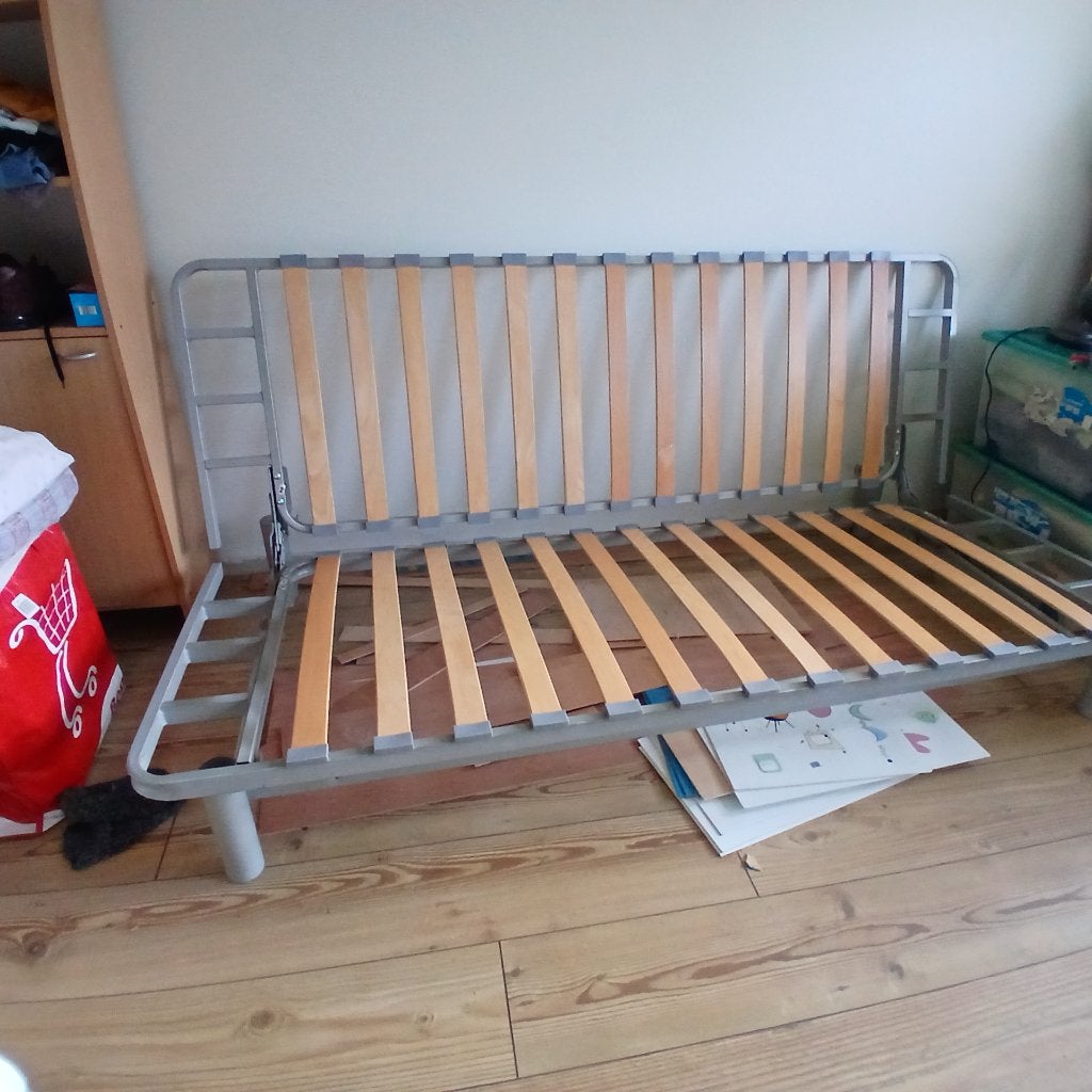 Uitschuifbaar bedframe met lattenbodem, Ophalen, Gebruikt, Tweepersoons, 200 cm