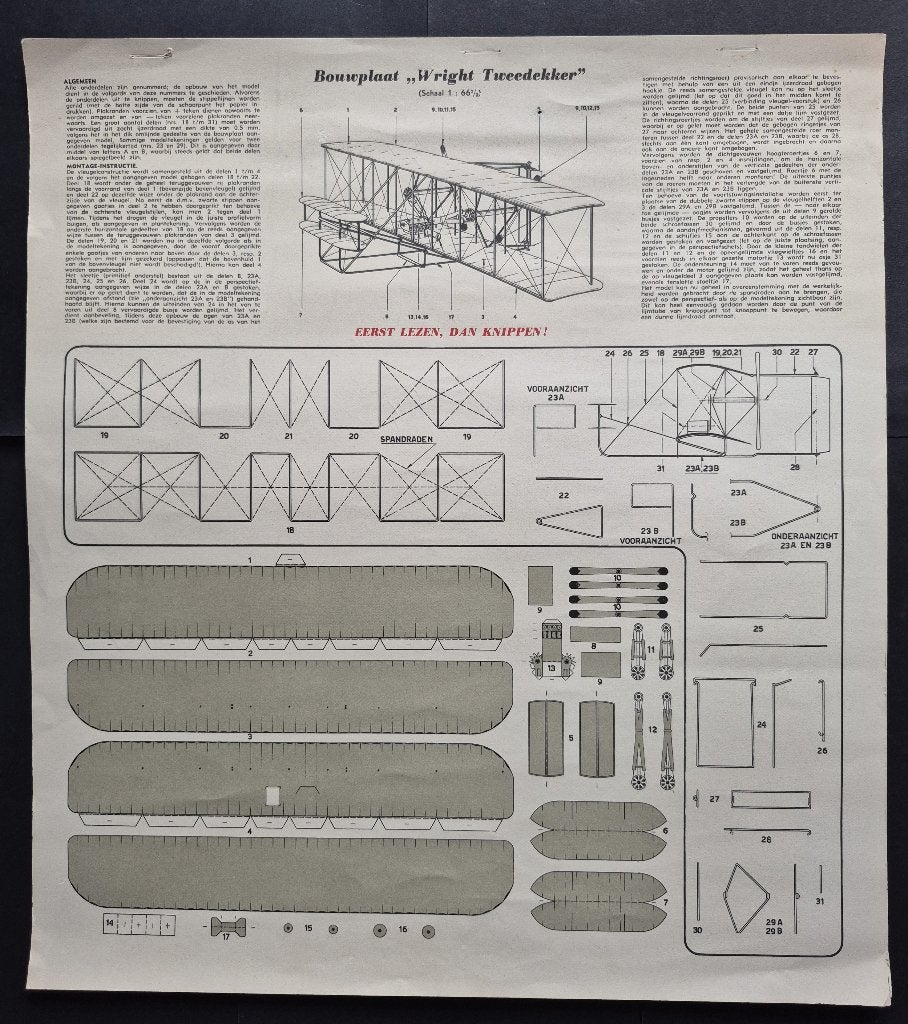 Oude bouwplaat van de “Wright Tweedekker” (K1255), Verzamelen, Ophalen of Verzenden, Gebruikt, Schaalmodel