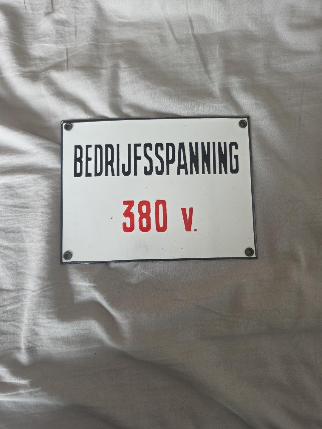 Emaille bord 'BEDRIJFSSPANNING 380 V', Ophalen of Verzenden, Zo goed als nieuw, Reclamebord