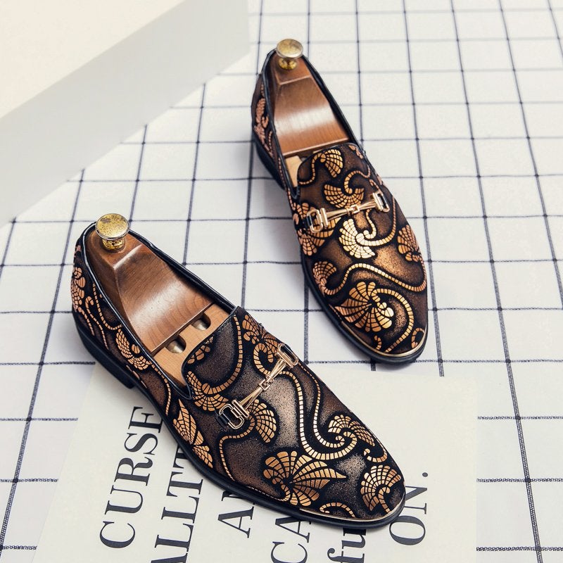 Gouden bruine heren loafers oxfords barok klassieke schoenen, Verzenden, Nieuw, Bruin, Loafers