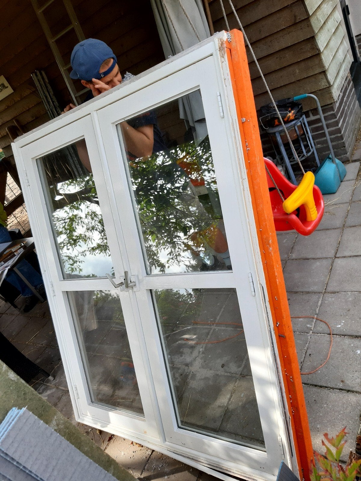 Dubbel openslaand raam met dubbelglas, Doe-het-zelf en Verbouw, Glas en Ramen, Ophalen, Gevelraam of Ruit, Gebruikt, 80 tot 120 cm