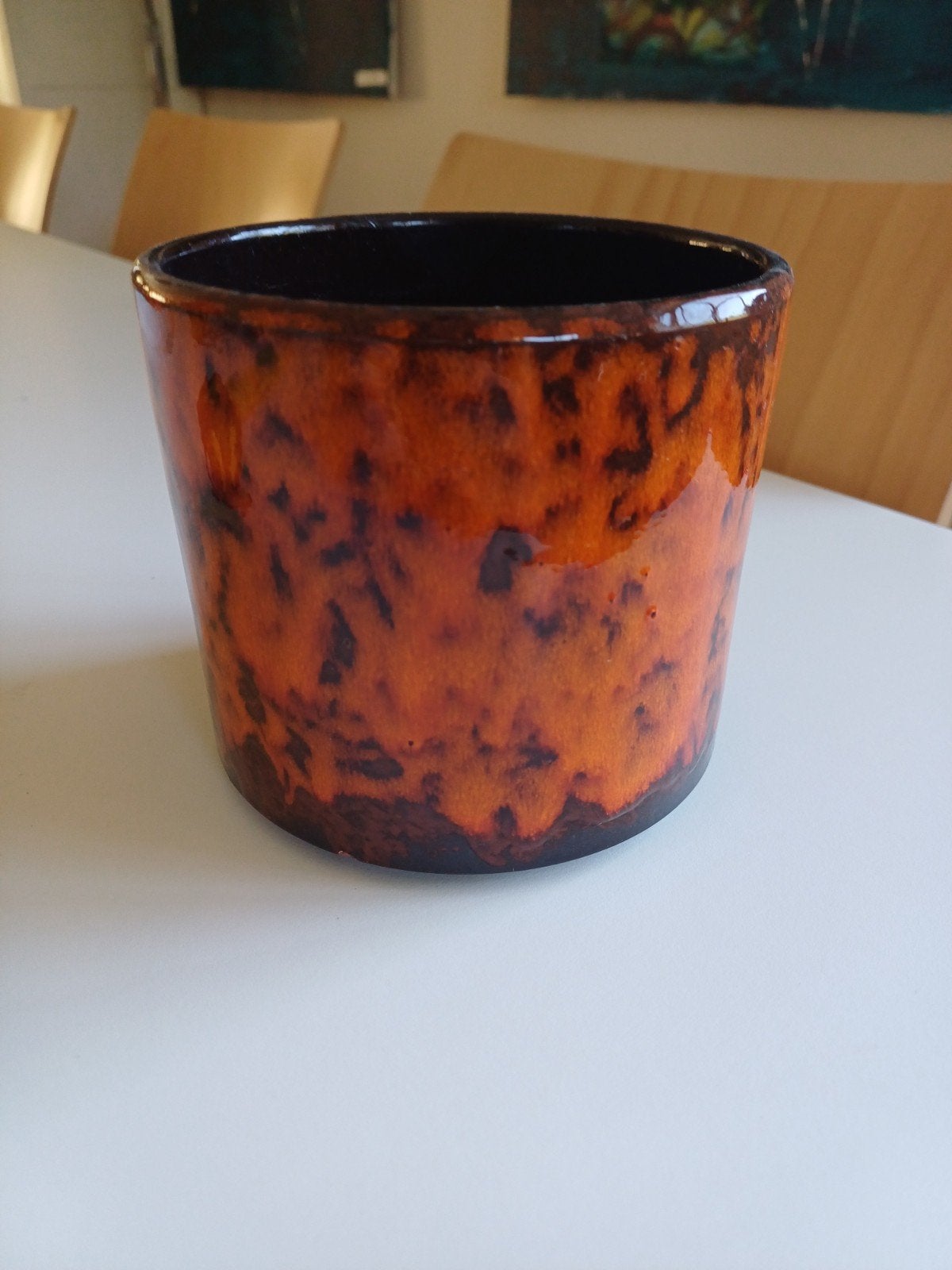 Mooie oranje bloempot van aardewerk,, Gebruikt, Rond, Binnen, Ophalen of Verzenden