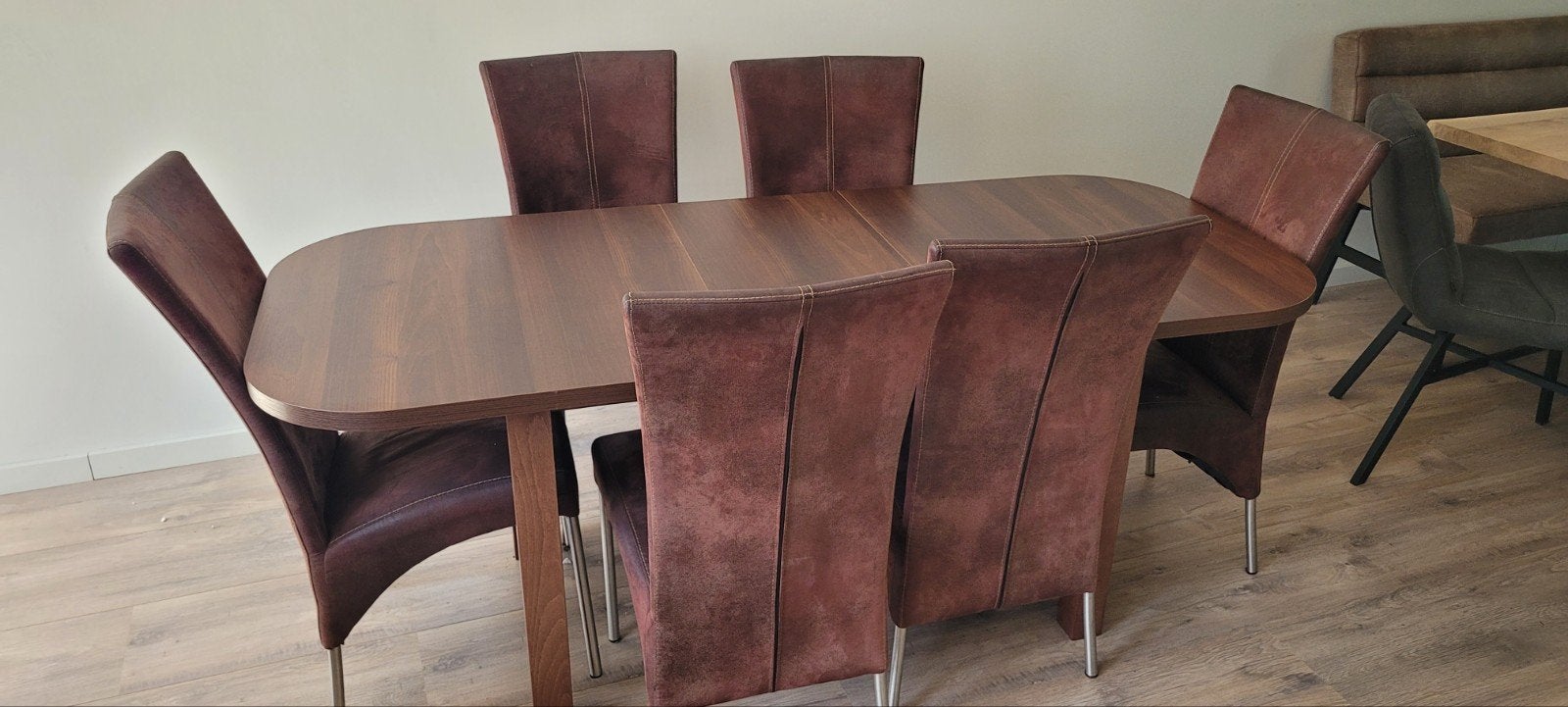 Uitschuifbare eettafel met 6 stoelen, Ophalen, Gebruikt, 50 tot 100 cm, Vijf personen of meer