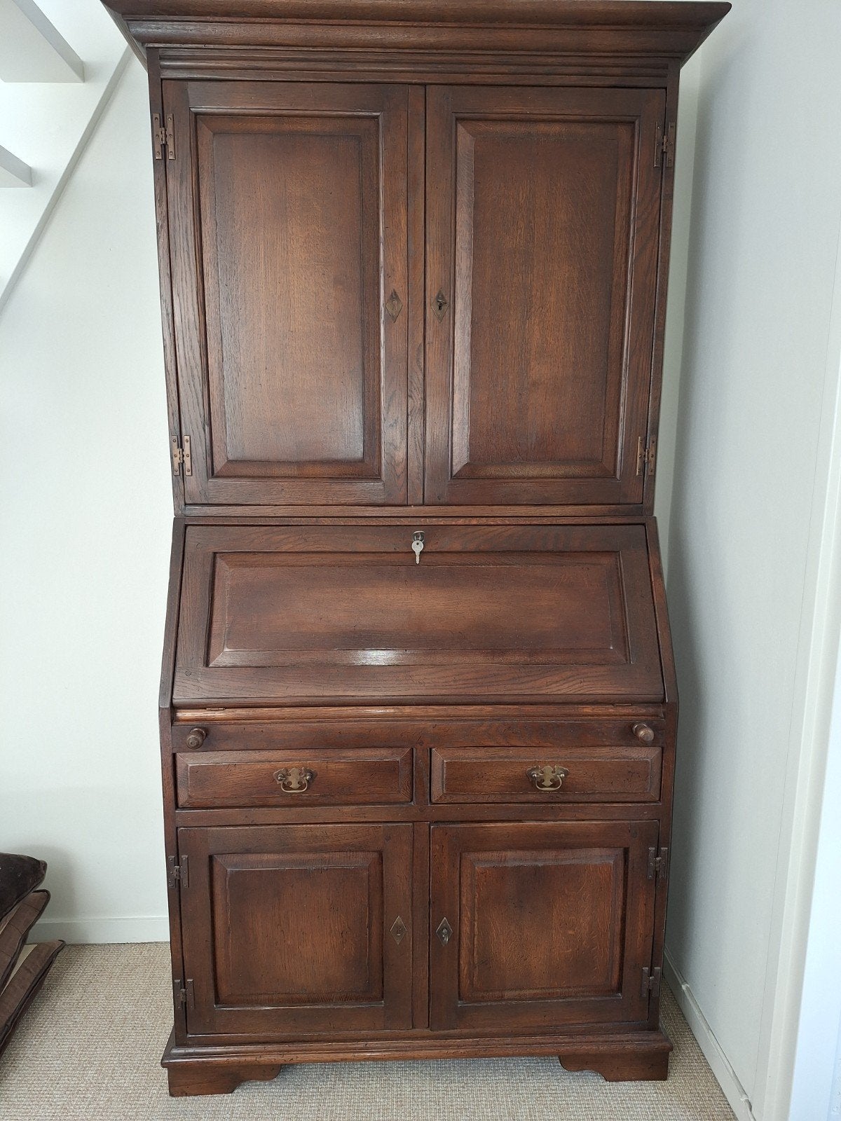 eikenhouten secretaire met boekenkast, Ophalen of Verzenden