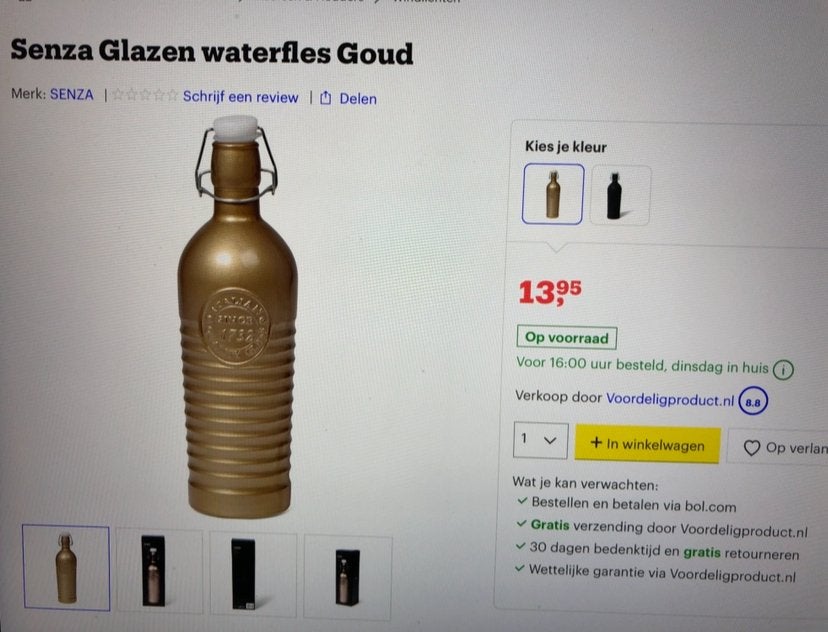 Senza glazen waterfles, merk Bormioli Rocco. Nieuw!!, Ophalen of Verzenden, Nieuw, Glas