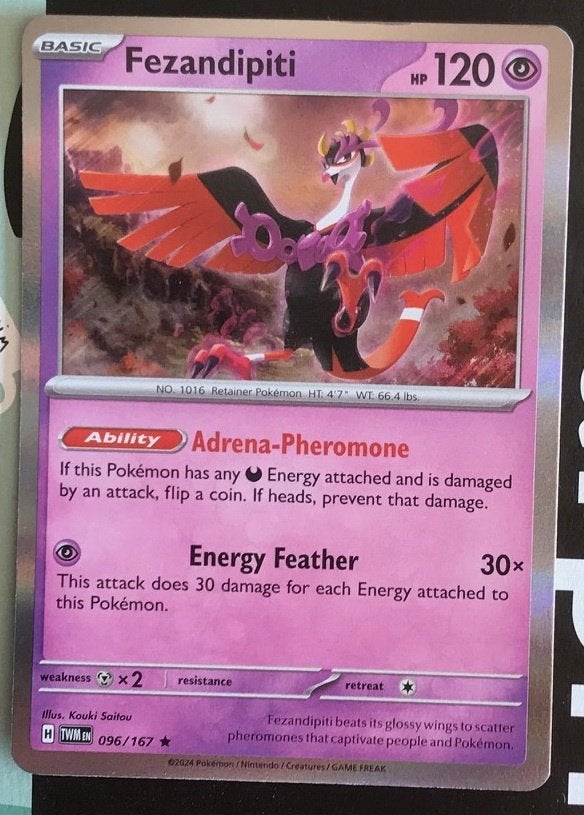 Pokemon - Fezandipiti (TWM 096) Holo rare.., Ophalen of Verzenden, Nieuw, Losse kaart, Foil