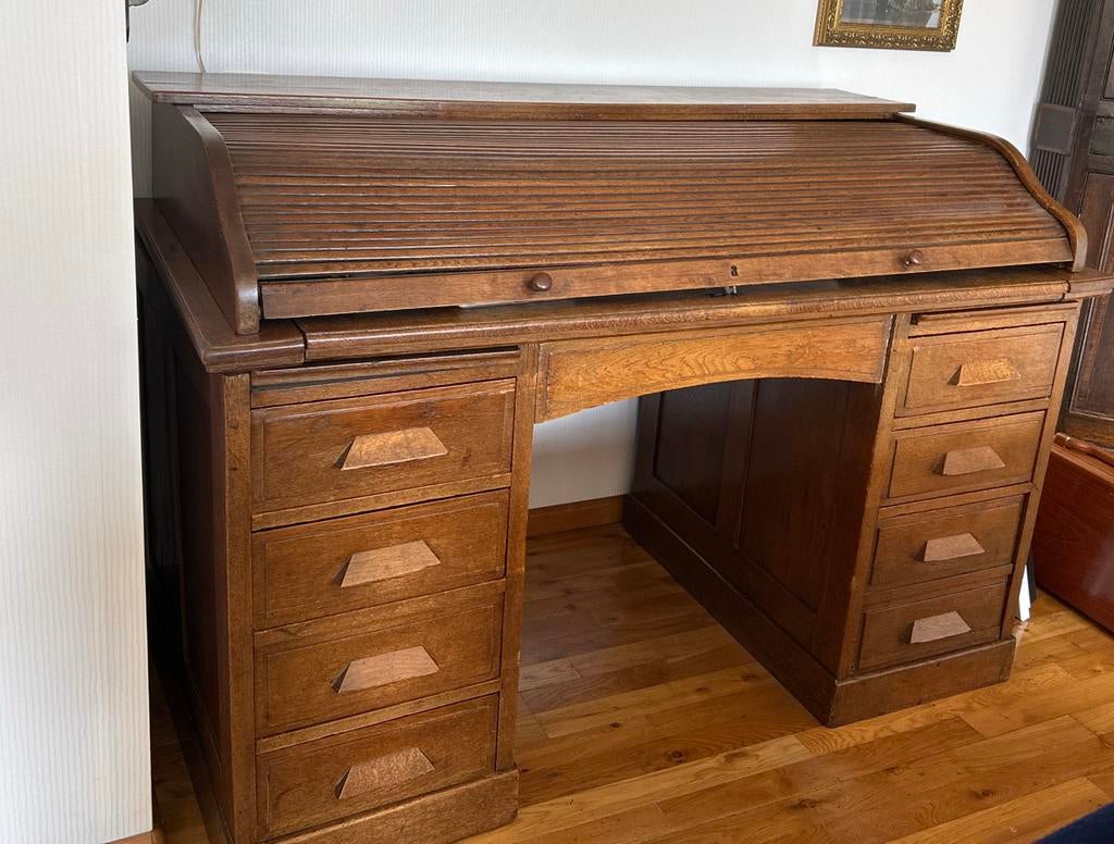 Vintage rolluikbureau van eikenhout, Ophalen, Zo goed als nieuw