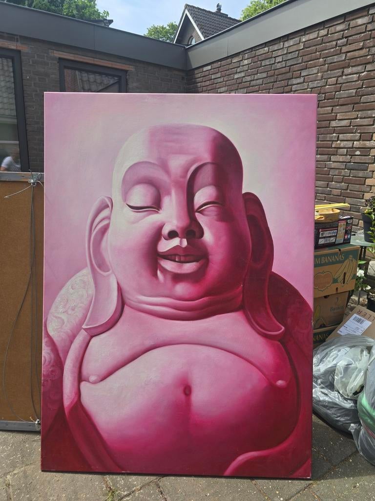 XL Handgeschilderd Buddha Schilderij – 100x140 cm, Huis en Inrichting, Woonaccessoires | Boeddhabeelden, Ophalen