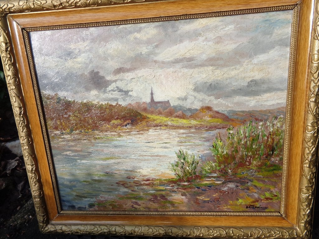 *Prachtig gesigneerd schilderij (19e eeuw) met mooie kader, Ophalen of Verzenden, Bijzondere lijst, Paneel