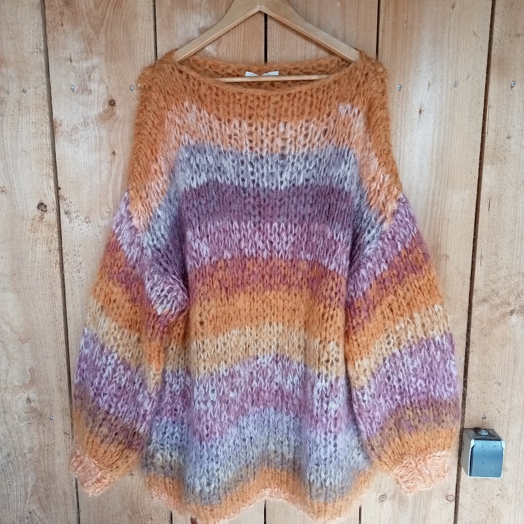 Mypz Handgebreide mohair trui pofmouwen maat 42/44, Mypz, Maat 42/44 (L), Zo goed als nieuw, Meerkleurig