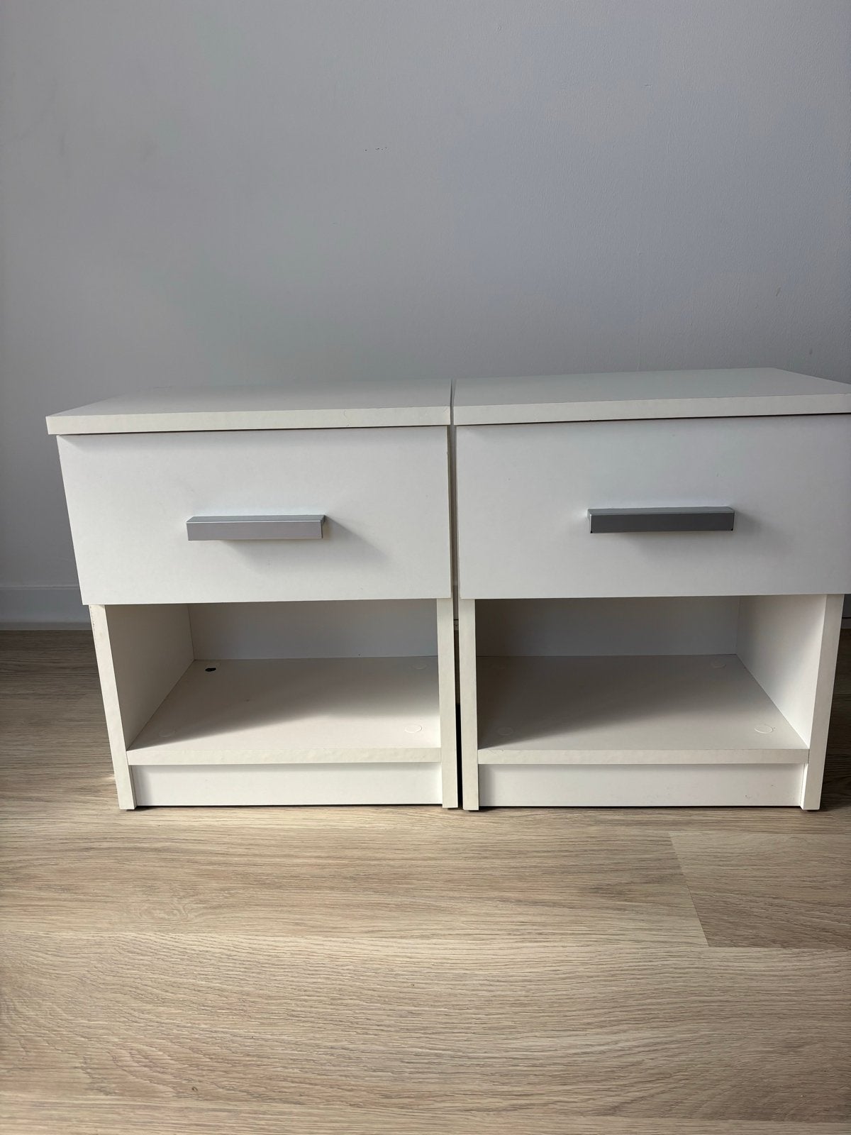 2x Witte Nachtkastjes met Lade en Open Vak, Huis en Inrichting, Ophalen, Gebruikt, Minder dan 45 cm, Minder dan 55 cm