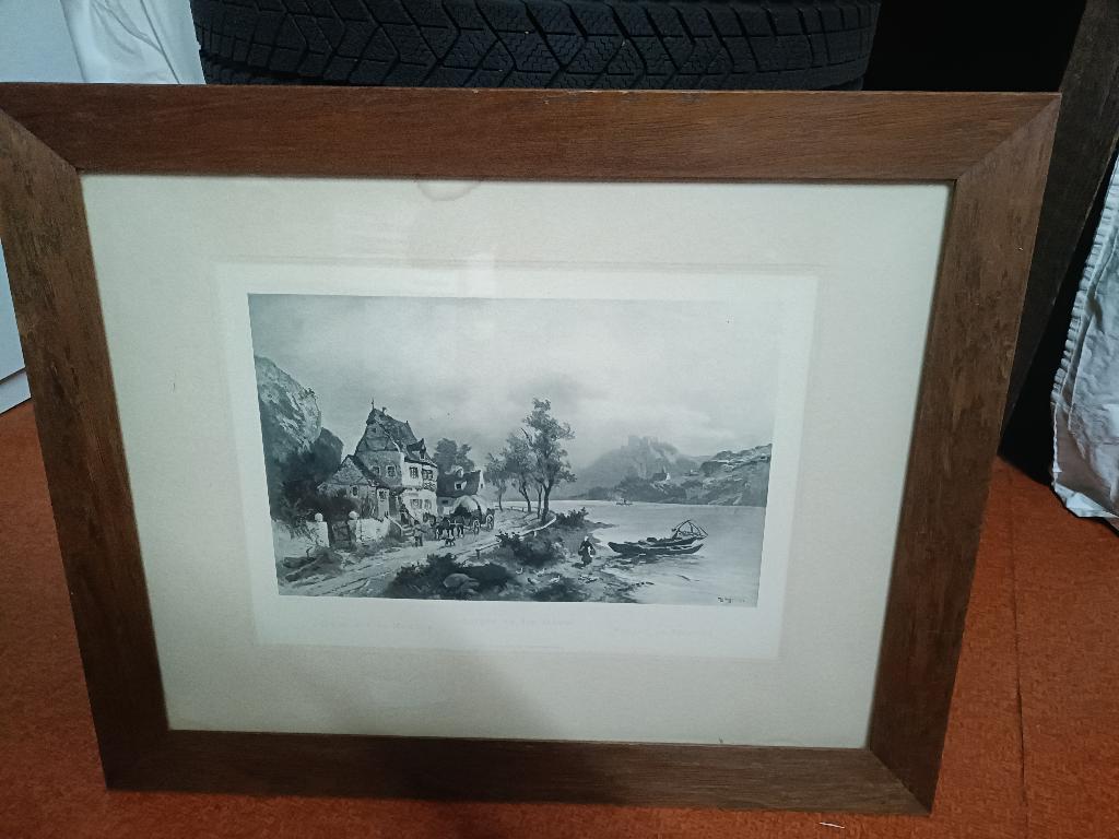Antieke ets 19e-eeuwse romantische landschapsvoorstellingen, Ophalen