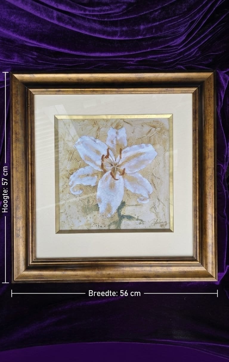 Set van 2 ingelijste bloemschilderijen, gesigneerd, Antiek en Kunst, Kunst | Schilderijen | Klassiek, Realistisch, Papier, Gemengde techniek