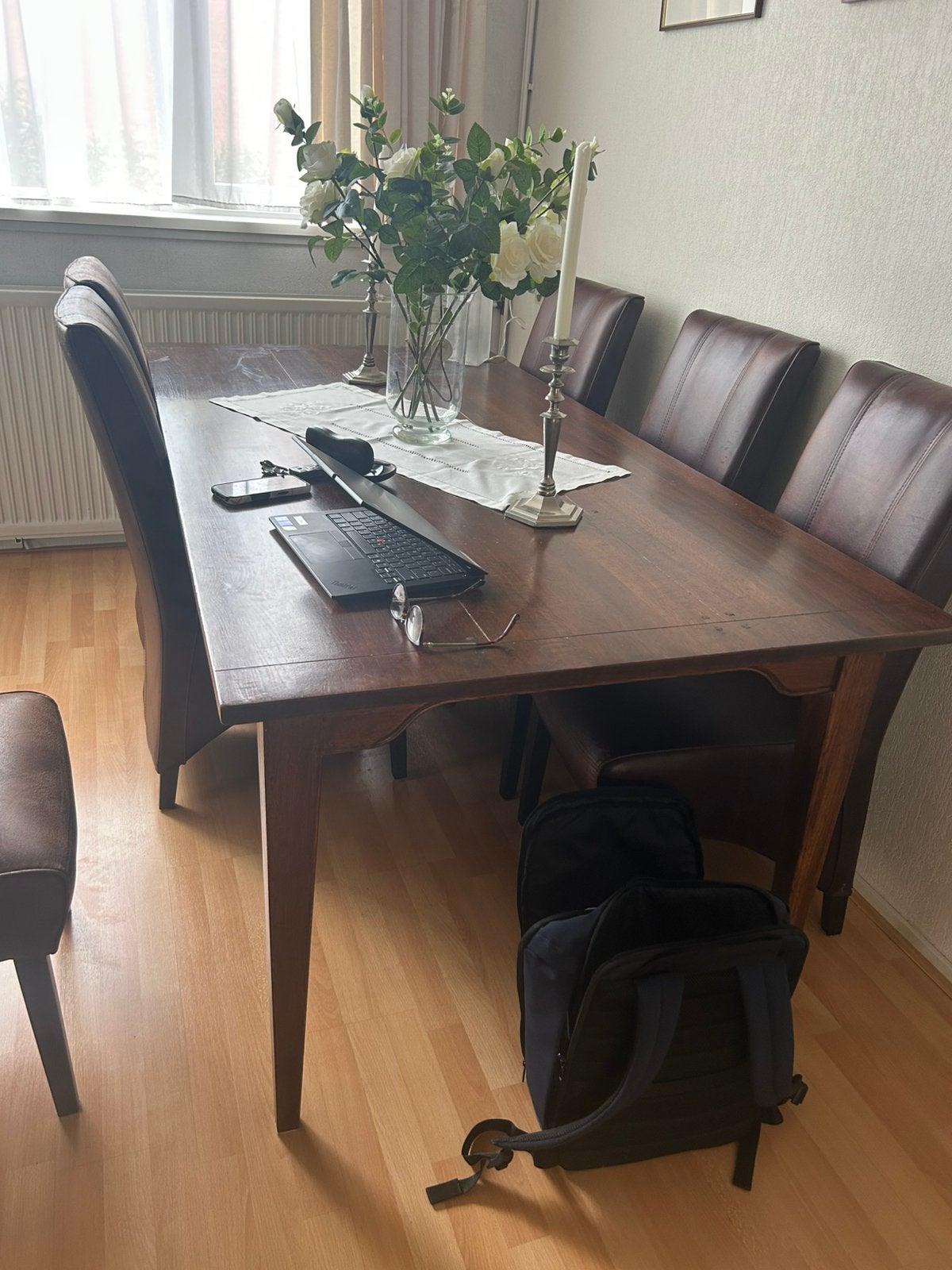 Eetkamertafel met stoelen, Ophalen, Zo goed als nieuw, 4 tot 6 stoelen