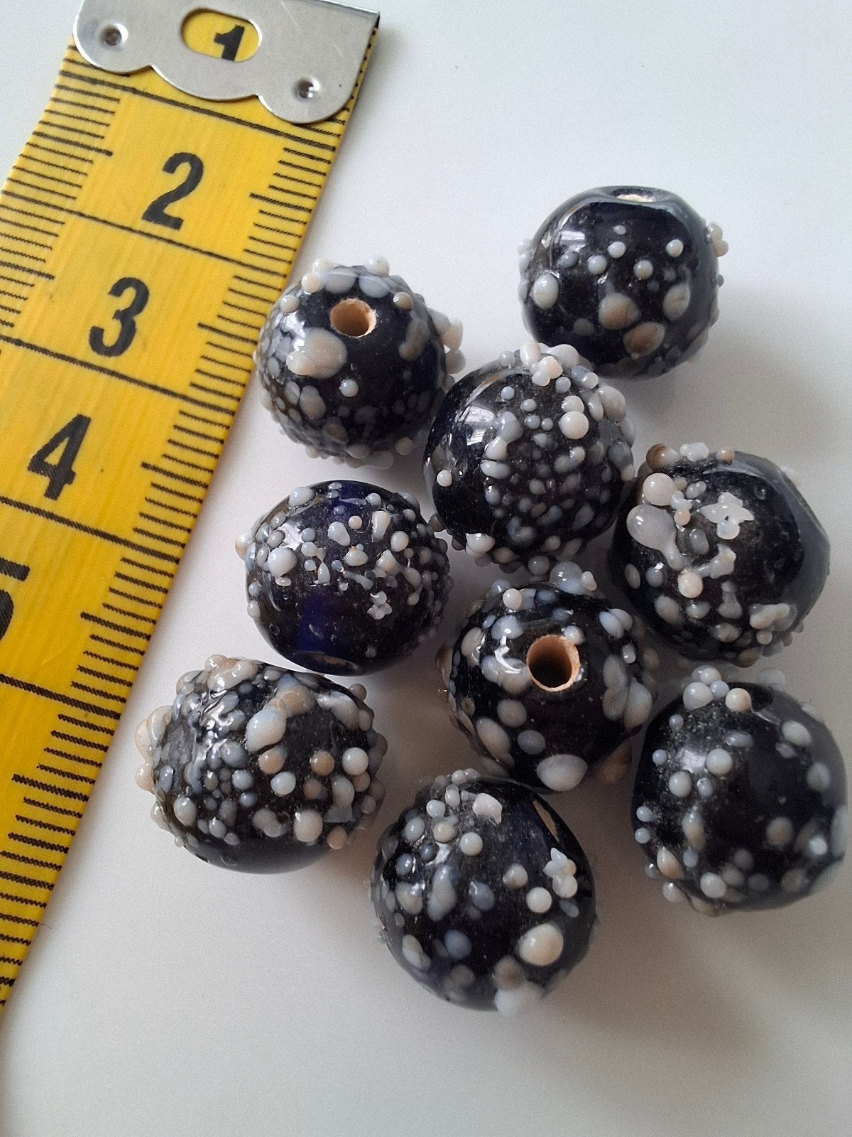 9 stuks lampwork glaskralen zwart wit kralen, Kraal, -, -, Ophalen of Verzenden