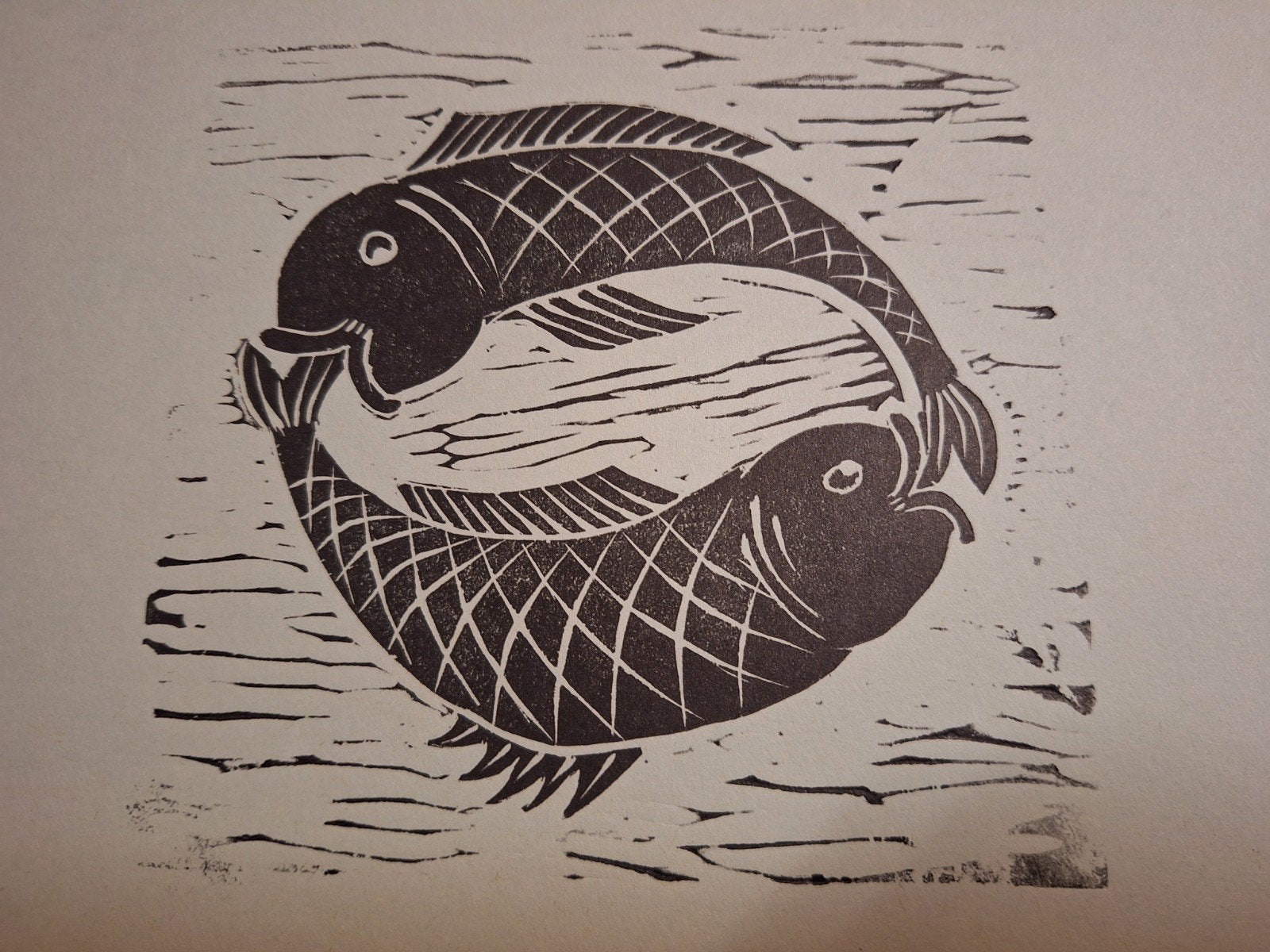 Houtsnede Vissen - Yin en Yang Stijl, Houtsnijwerk, Minder dan 20 cm, Ophalen of Verzenden, Handgemaakt