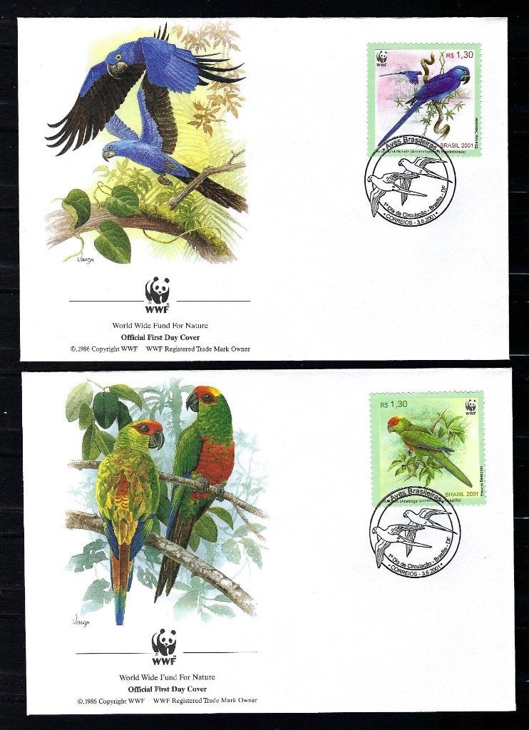 WWF Brasil 4x FDC uit 2001 (vogels), Ophalen of Verzenden, Dier of Natuur