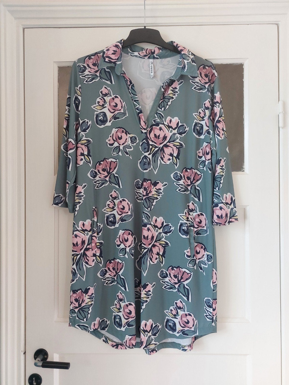 Zoso jurk xl groen/ roze travelstof., Maat 46/48 (XL) of groter, Ophalen of Verzenden, Zo goed als nieuw, Knielengte
