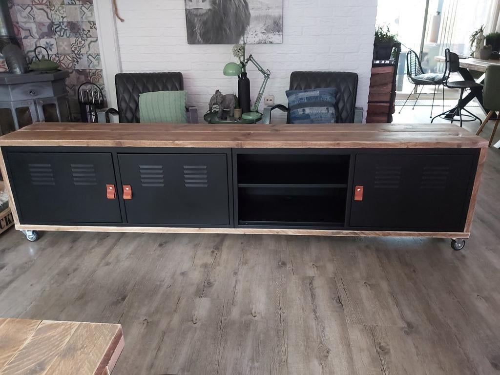 Industrieel TV meubel 2.5 meter, Overige houtsoorten, Nieuw, Ophalen of Verzenden, 200 cm of meer