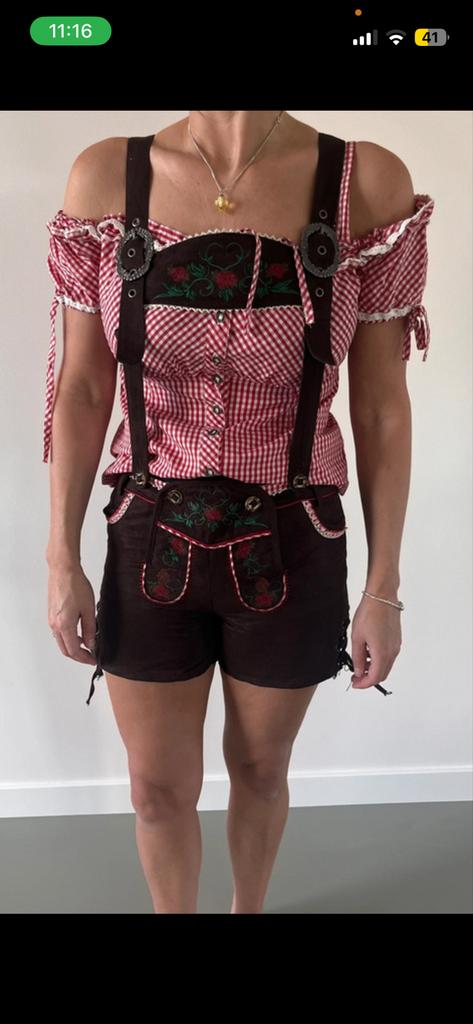 Dames Lederhose rood met wit XS 34 & M 38, Ophalen of Verzenden, Nieuw, Maat 34 (XS) of kleiner, Carnaval
