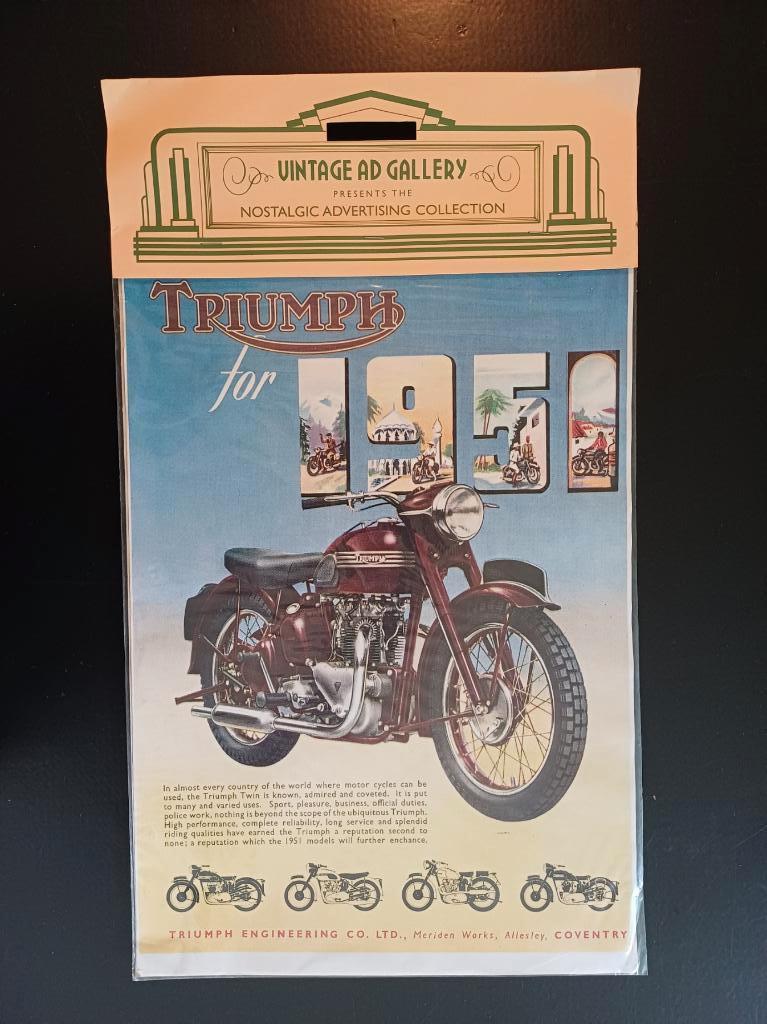 Vintage motorcyle poster TRIUMPH nieuw in verpakking, Rechthoekig Staand, Nieuw, Ophalen of Verzenden, A1 t/m A3