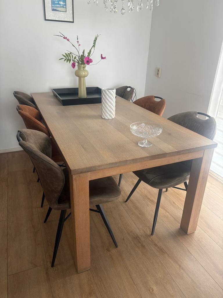 Mooie eettafel van echt hout, Ophalen, 100 tot 150 cm, Eikenhout, 200 cm of meer