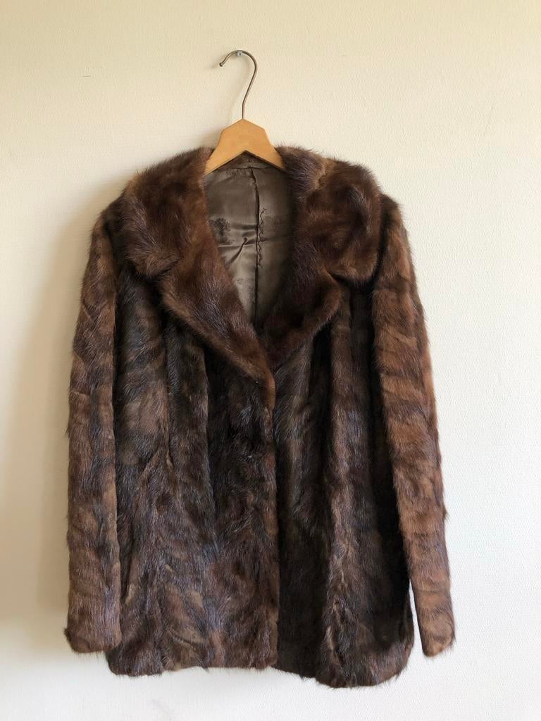 Vintage bontjas - kort model, Kleding | Dames, Jassen | Winter, Ophalen of Verzenden, Gedragen, Maat 38/40 (M), Bruin