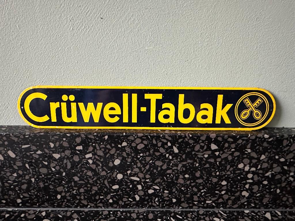 Oud blikken Cruwell - Tabak reclame bordje. Bord Crüwell., Verzamelen, Merken en Reclamevoorwerpen, Ophalen of Verzenden, Gebruikt