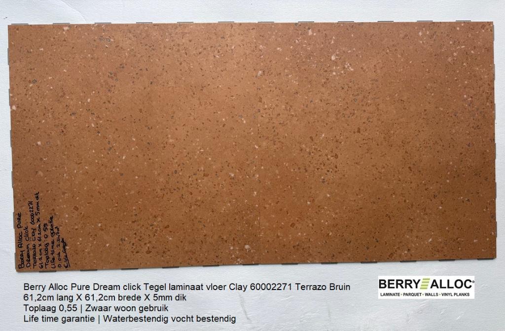 Pvc Dream Click Tegel Clay Terrazo Bruin 2271 5mm dik, Pvc click tegel terrazo bruin 61.2cm lang X 61,2cm bred, Bruin, 75 m² of meer