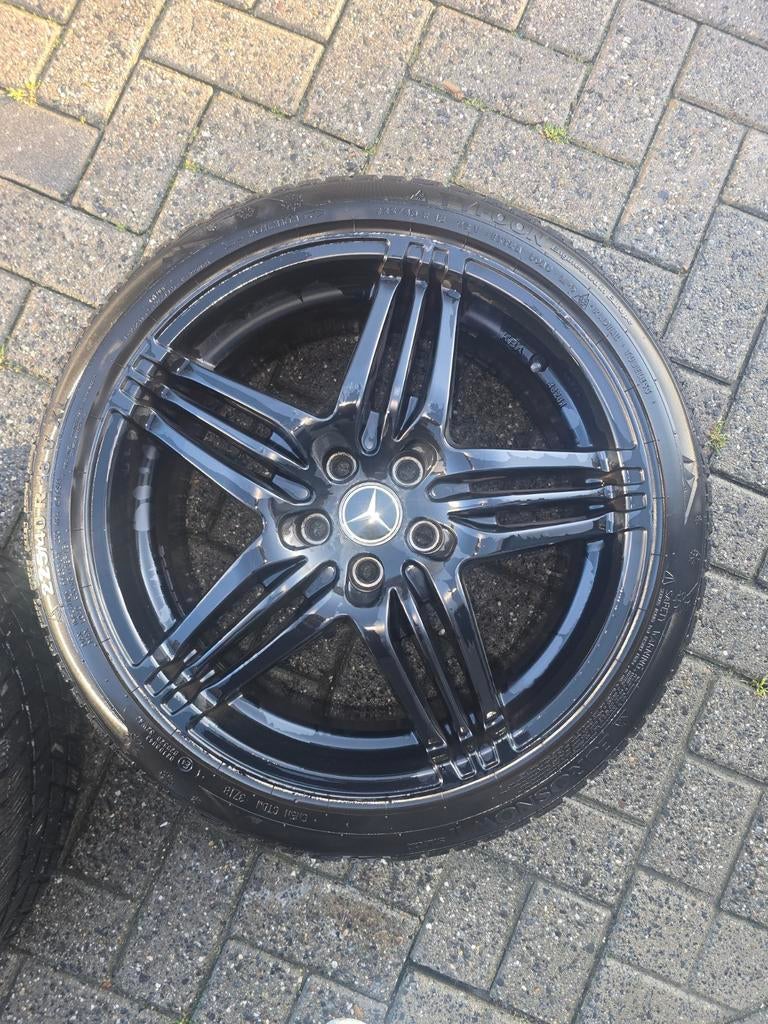 Velgenset 18 inch 5x112 + winterbanden – AMG look – Zwart, Ophalen, 18 inch, Gebruikt, Banden en Velgen