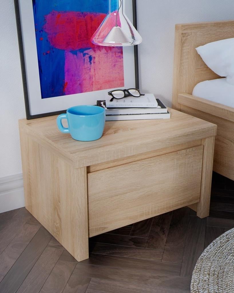 VOORRAAD Moderne Sonoma eiken nachtkastjes met lade NIEUW, Huis en Inrichting, Slaapkamer | Nachtkastjes, Nieuw, Minder dan 55 cm