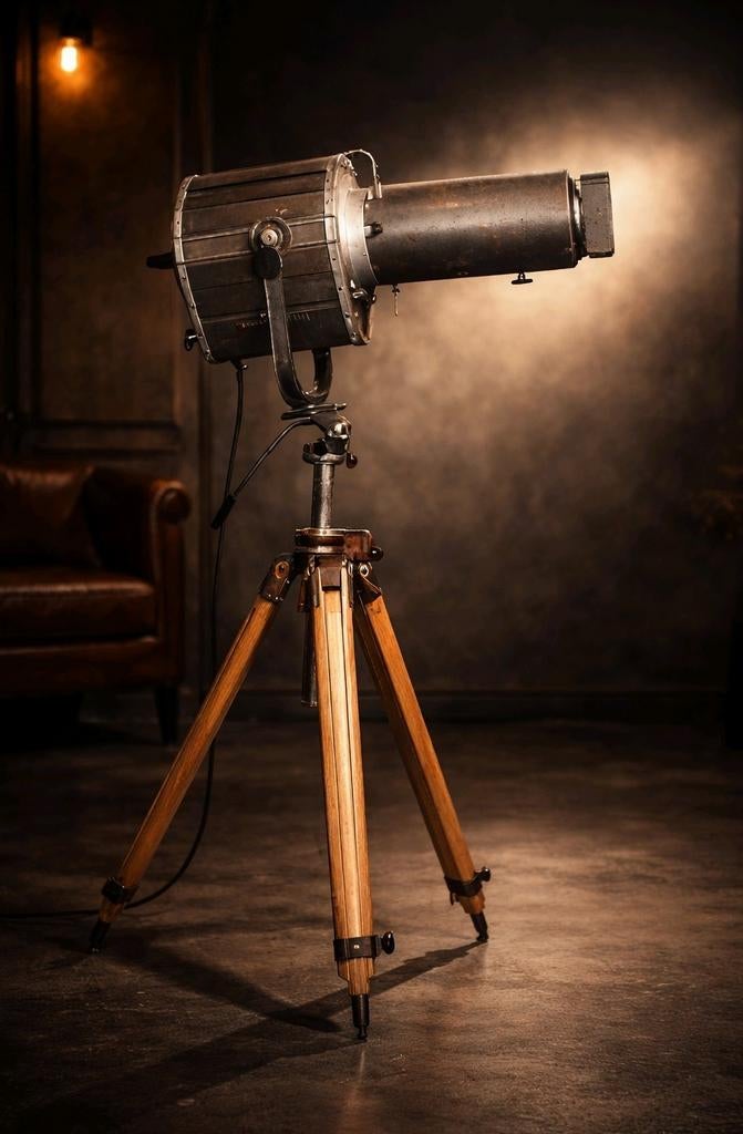 Originele industriële filmstudio spot op houten statief, Ophalen, Licht