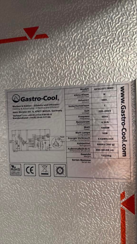 Gastro-cool staande glasdeur vrieskast (display vriezer), Witgoed en Apparatuur, Vriezers en Diepvrieskisten, Gastro-cool, Gastro-cool