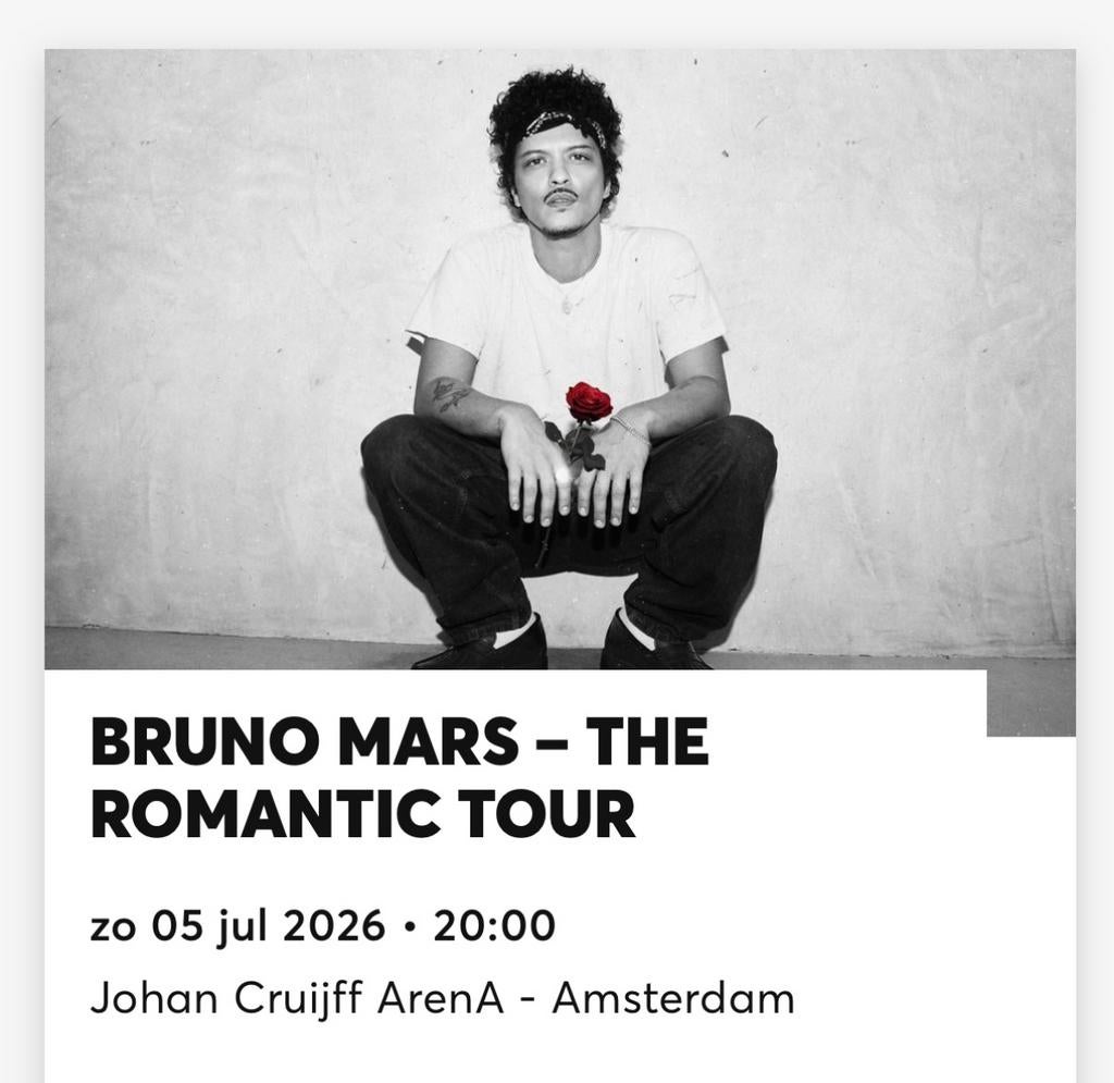 Bruno mars Amsterdam Arena zo.5 juli, Tickets en Kaartjes, Eén persoon, Juli