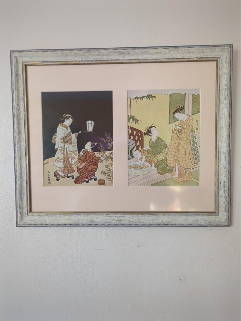 Japanse prenten periode 1600/1800 repro achter glas., Ophalen of Verzenden