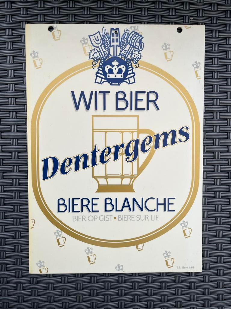Dentergems wit bier dubbelzijdig kunststoffen reclamebord, Verzamelen, Biermerken, Ophalen of Verzenden, Zo goed als nieuw, Reclamebord, Plaat of Schild