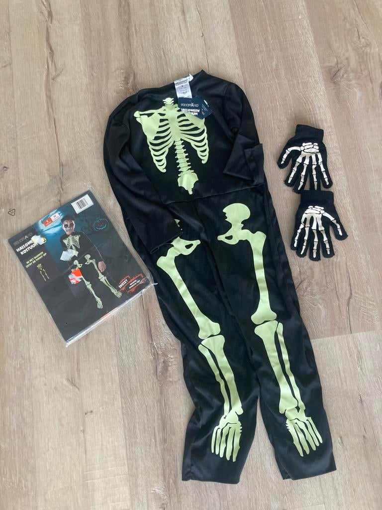Carnaval -skelet met handschoenen, Kinderen en Baby's, Carnavalskleding en Verkleedspullen, Ophalen of Verzenden, Nieuw, 110 t/m 116