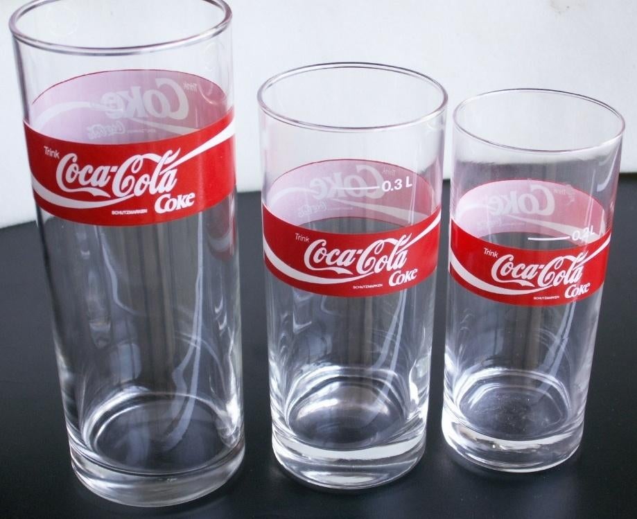 Set 3x Coca Cola glas rode band Trink Coca-Cola Coke 0,5 0,3, Verzamelen, Glas en Borrelglaasjes, Nieuw, Bierglas, Ophalen of Verzenden