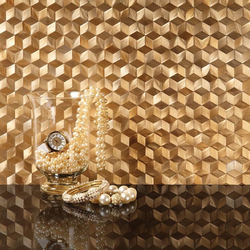 Mozaïek Aluminium Stellar Gold  300x300x8mm mat voorraad, Overige materialen, Verzenden, Wandtegels, Nieuw