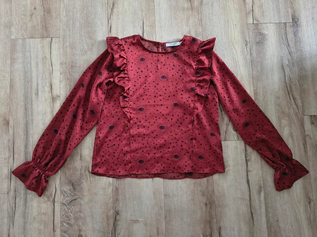 Prachtige koraalrode blouse met ogen en sterren Costes, 36-S, Onb, Ophalen of Verzenden, Costes, Onb