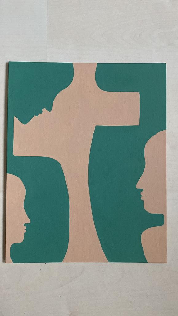 Schilderij Groen - Beige, Ophalen of Verzenden