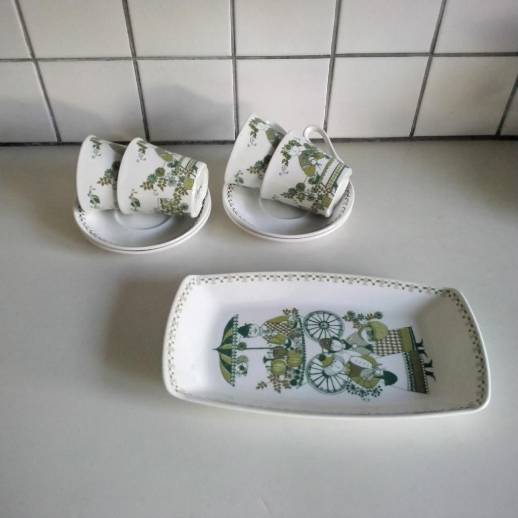 Figgjo norway market cakeschaal en 4 kop en schotels, Huis en Inrichting, Keuken | Servies, Ophalen of Verzenden, Porselein, Overige stijlen