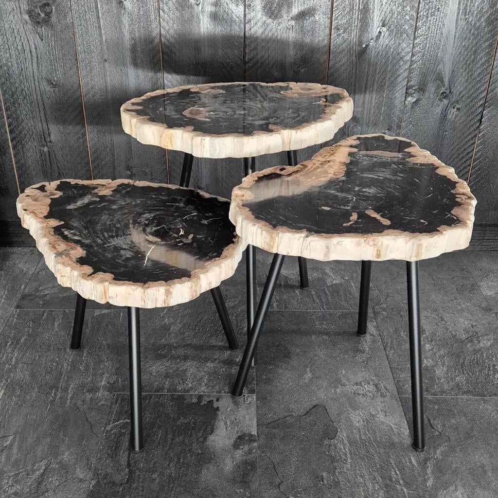 Set van 3 versteend houten salontafels, Huis en Inrichting, Minder dan 55 cm, Rond, Nieuw, Eyecatcher store